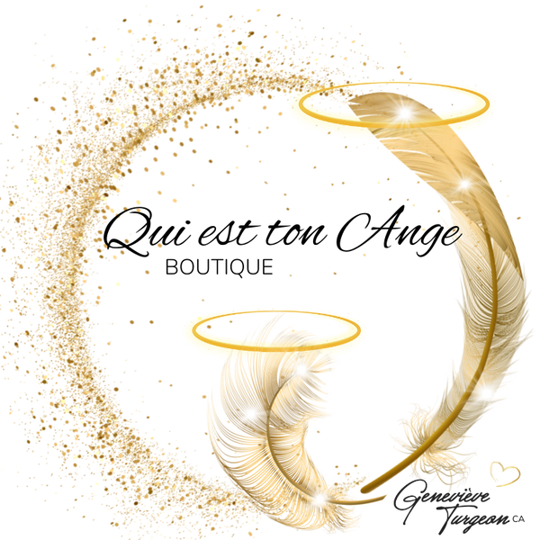 Logo original Qui est ton ange ? avec plumes et auréoles dorées